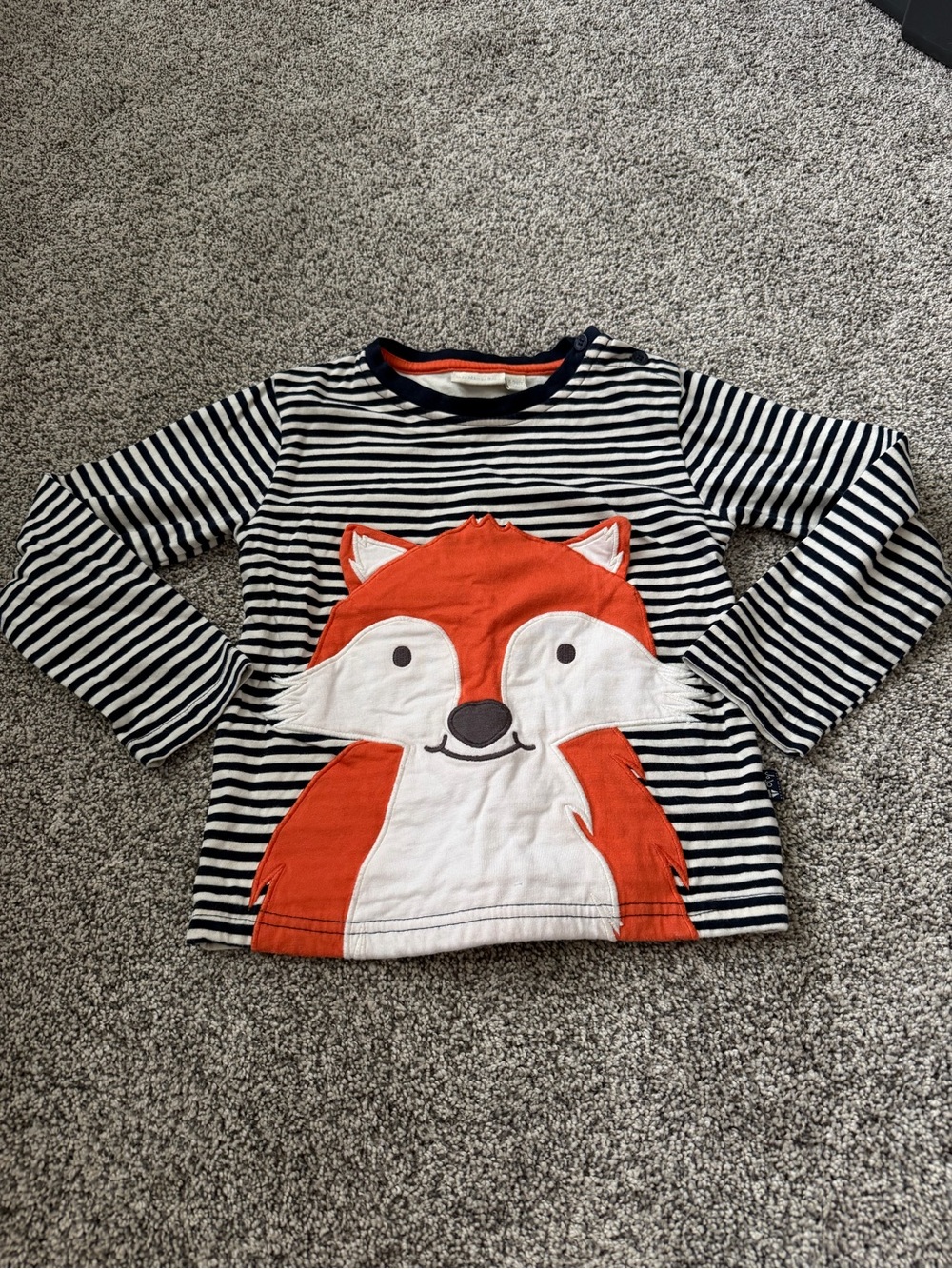 Kids  Long-Sleeve Fox Appliqué Striped Top - Navy & Orange